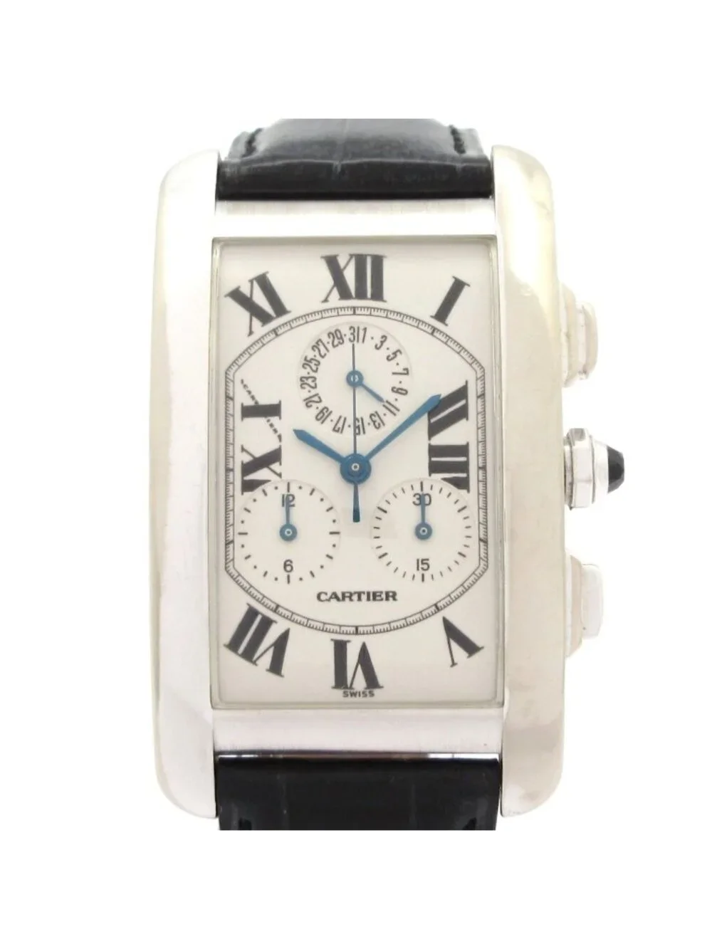 Cartier Watch Tank American Chrono Reflex Leather Strap Chronograph Ivory